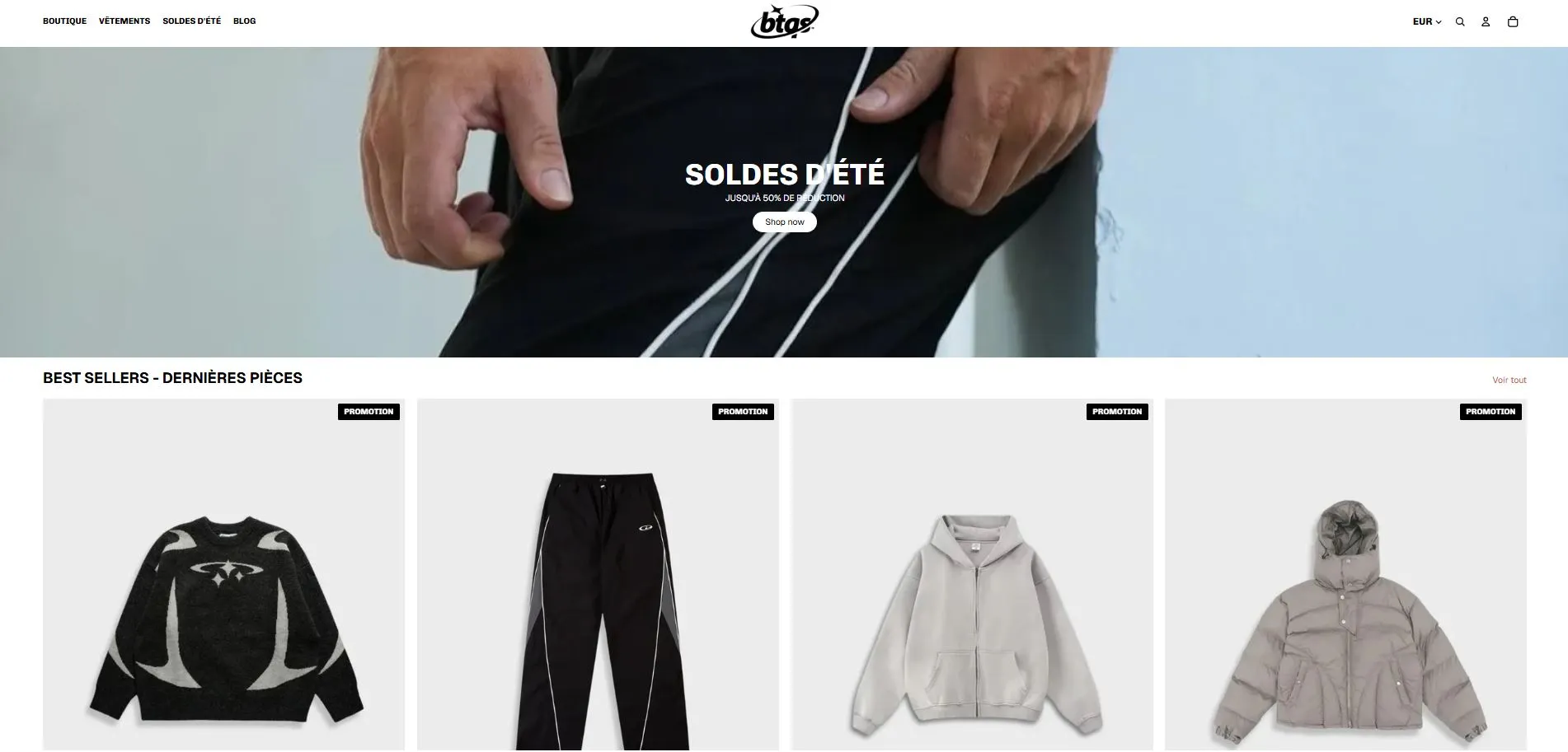 Image du site de la boutique de vêtements streetwear